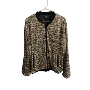 L&B Cheetah Western Sequin Full Zip Fashion Jacket with Pockets Women's XL